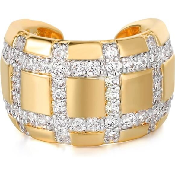 Ear Cuff Earrings for Women 14K Gold Plated Cubic Zirconia Paved Sparkling - Picture 6 of 6